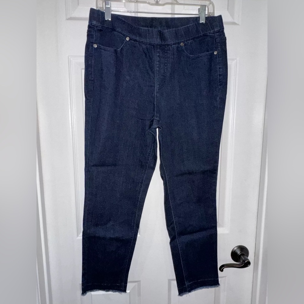Isaac Mizrahi Live Petite SZ 10 Jeans Pull On Slim Ankle Indigo Dark Wash NEW